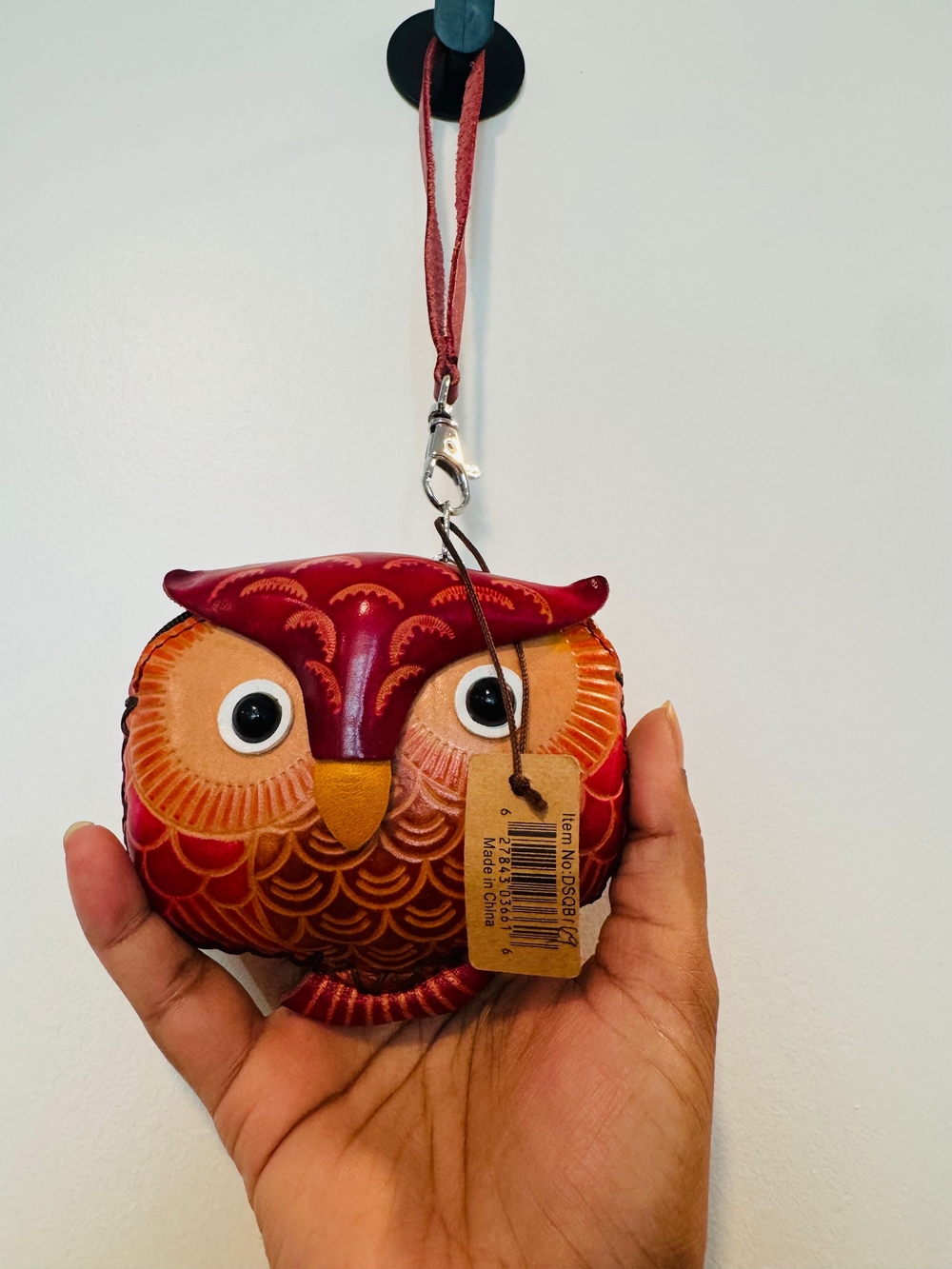 Leather Owl Coin Purse in Red and Tan (New With Tags)